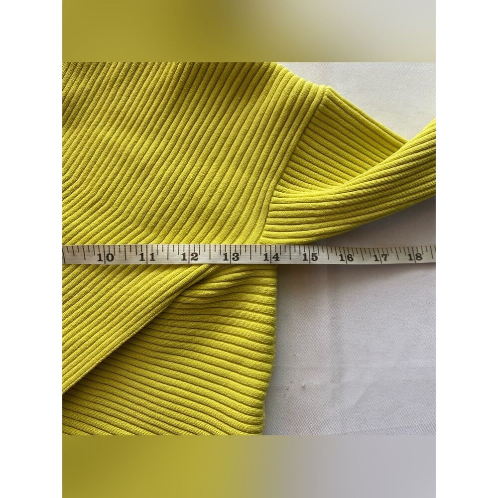 The Fold Lemon Yellow Criss Cross Ribbed Long Sleeve Top Size Small Loud Luxury - Picture 13 of 14